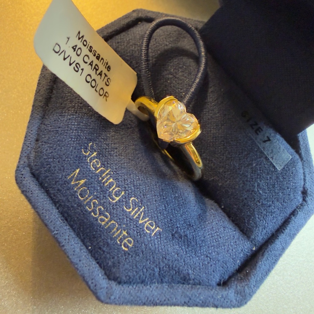 Gold Heart Moissanite Sterling Silver Ring - 1.40 Carat